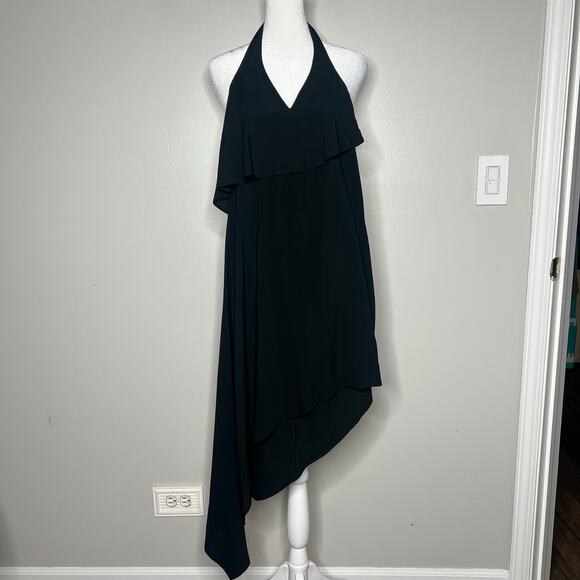 Asymmetrical Black Midi Dress Halter Sz 0 Whimsigoth Dark Fairy Grunge Y2K Witch - Picture 1 of 12
